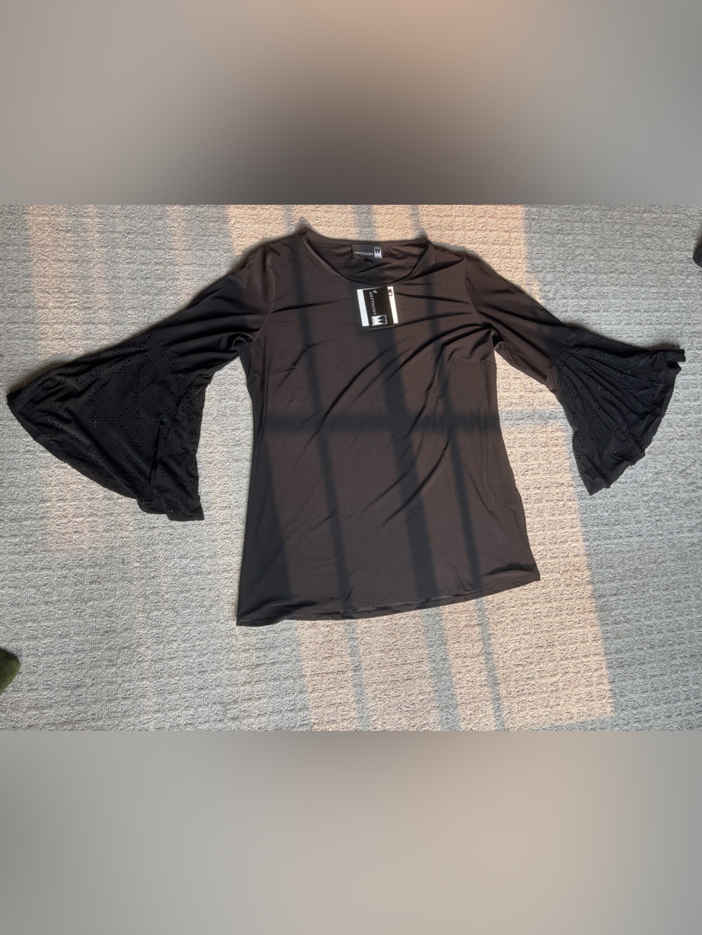 Antthony Bell Sleeve Top with Eyelet Stitching -XL